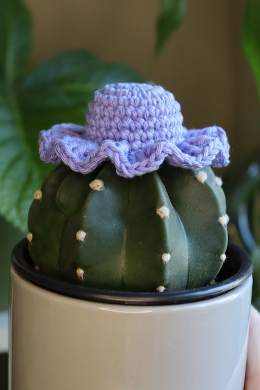 Crochet Blue Hat with Wavy Brim