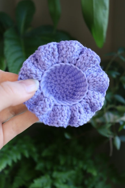 Crochet Blue Hat with Wavy Brim