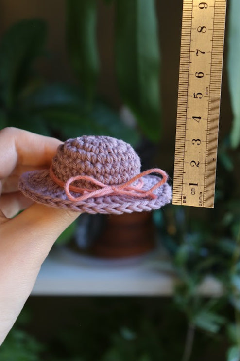 Crochet Purple Hat with Pink Bow