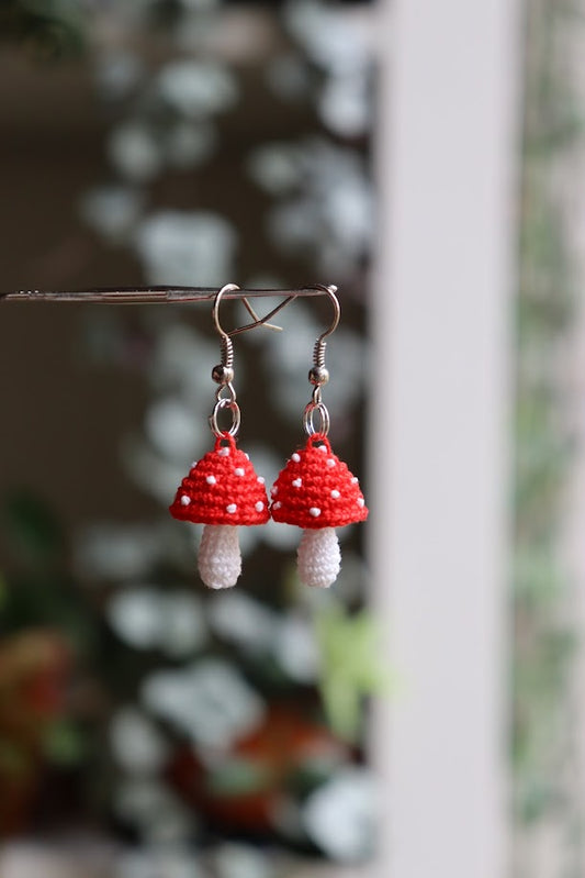 Crochet Mushroom Earrings