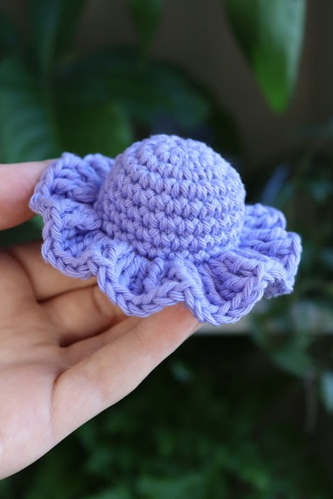 Crochet Blue Hat with Wavy Brim
