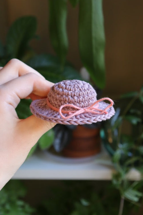 Crochet Purple Hat with Pink Bow
