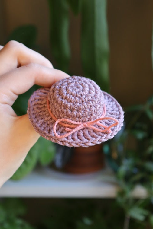 Crochet Purple Hat with Pink Bow