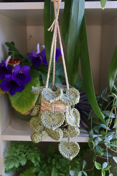 Crochet Heart Leaf Hanging Plant