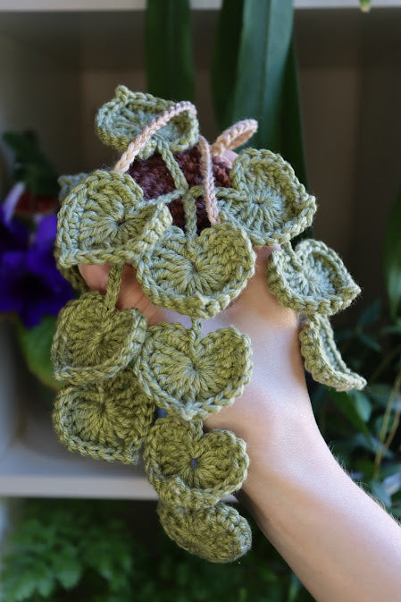 Crochet Heart Leaf Hanging Plant